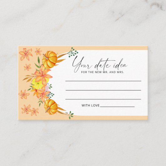 Pompoenboog Date nacht ideeën \ Date jar Informatiekaartje (Voorkant)