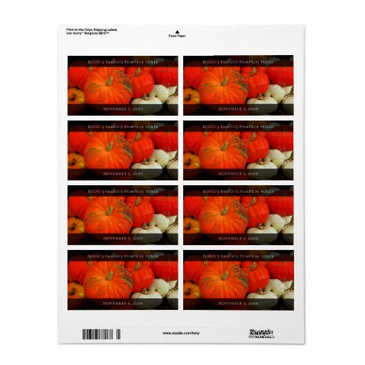 Pompoenboter / Preserve / Puree Food Jar Etiket (Full Sheet)