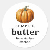 Pompoenboter zelfgemaakt voedseletiket ronde sticker (Voorkant)