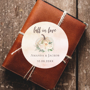 Pompoencrème bloemen herfst bruiloft ronde sticker