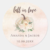 Pompoencrème bloemen herfst bruiloft ronde sticker (Voorkant)