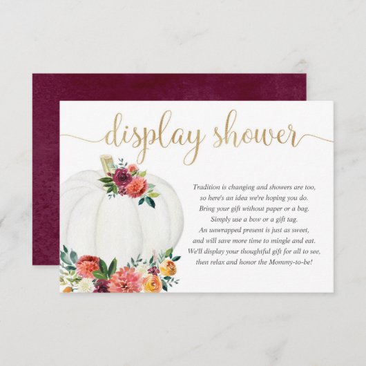 Pompoendisplay, genderneutraal herfst floral informatiekaartje (Voorkant / Achterkant)