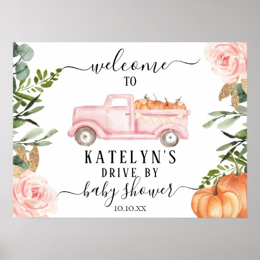 Pompoendrive op Baby shower Welkomstbord Poster (Voorkant)
