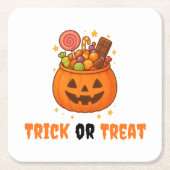 Pompoenemmer Vol Zoet - Halloween Kartonnen Onderzetters (Voorkant)