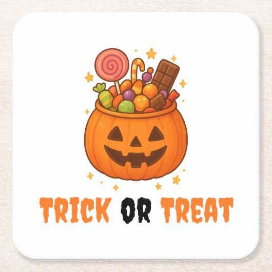 Pompoenemmer Vol Zoet - Halloween Kartonnen Onderzetters (Voorkant)