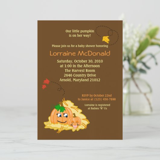 Pompoenen 5x7 Herfst najaar Baby shower uitnodigin Kaart (Staand voorkant)