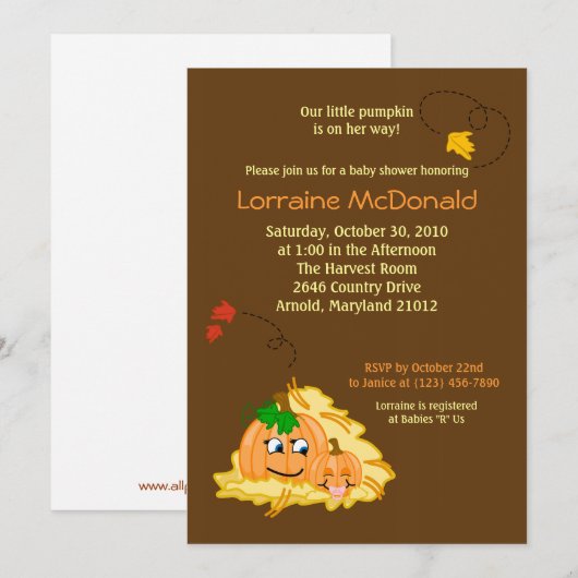 Pompoenen 5x7 Herfst najaar Baby shower uitnodigin Kaart (Voorkant / Achterkant)