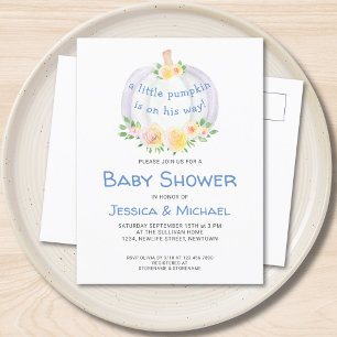 Pompoenen Baby shower Blauw Briefkaart Uitnodigen