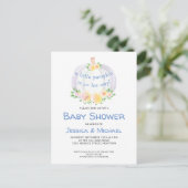 Pompoenen Baby shower Blauw Briefkaart Uitnodigen (Staand voorkant)