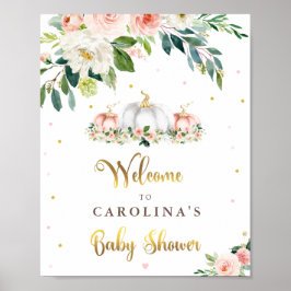 Pompoenen Baby shower Blush roze en Gold Welcome Poster
