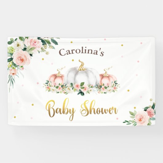 Pompoenen Baby shower Blush roze en Gold Welcome Spandoek (Horizontaal)