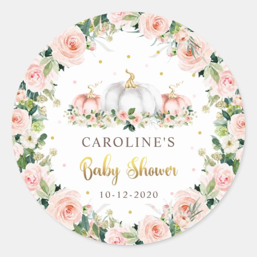 Pompoenen Baby shower Blush roze en goudkoorts Ronde Sticker (Voorkant)