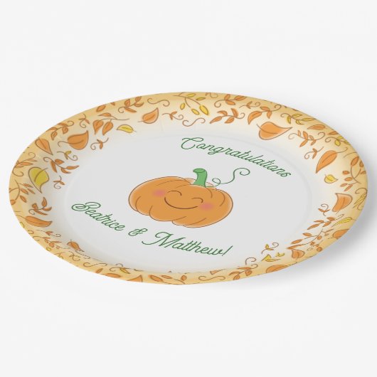 Pompoenen Baby shower Cute Herfst Papieren Bordje (Gekanteld)