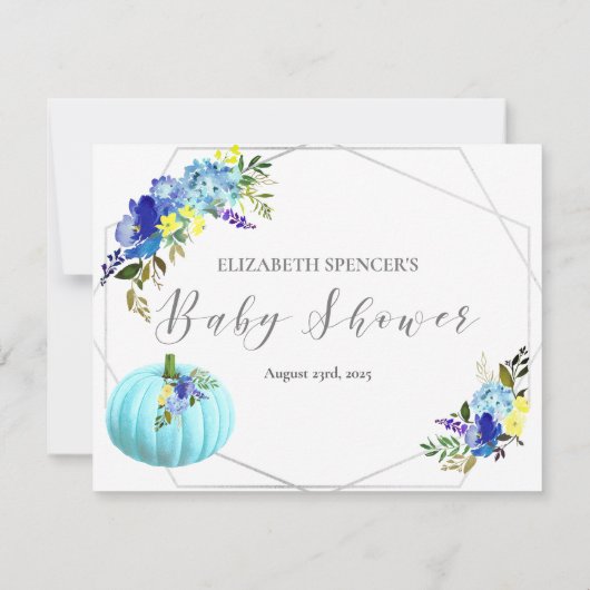 Pompoenen Baby shower Mam's Belly Size-spel | Blau Kaart (Achterkant)