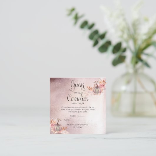 Pompoenen Baby shower Raad Snoepjes in Jar Game En Informatiekaartje (Staand voorkant)