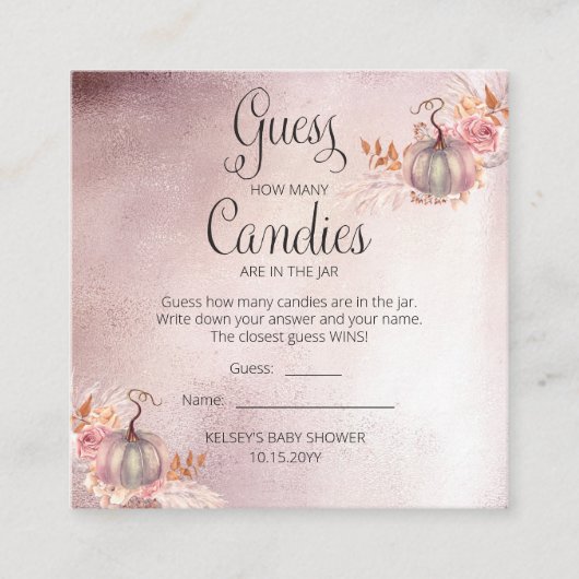 Pompoenen Baby shower Raad Snoepjes in Jar Game En Informatiekaartje (Voorkant)
