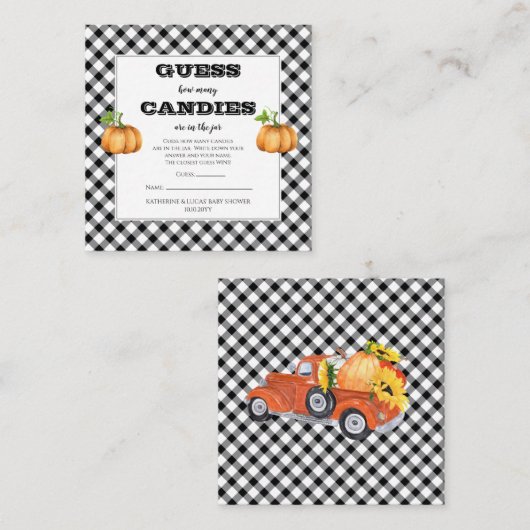 Pompoenen Baby shower Raad Snoepjes in Jar Game Informatiekaartje (Voorkant / Achterkant)