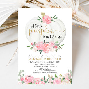 Pompoenen baby shower, roze goudelegant kaart