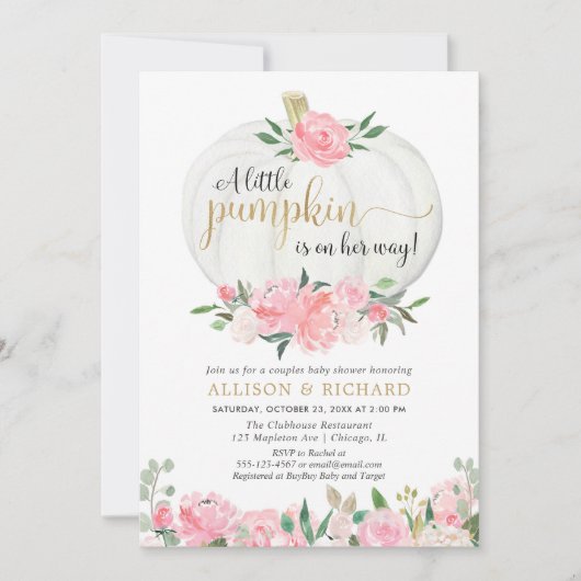 Pompoenen baby shower, roze goudelegant kaart (Voorkant)