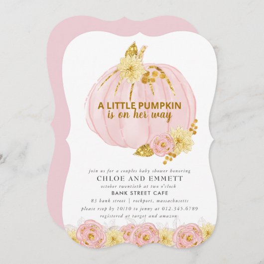 Pompoenen Baby shower, roze goudlegant Kaart (Voorkant / Achterkant)