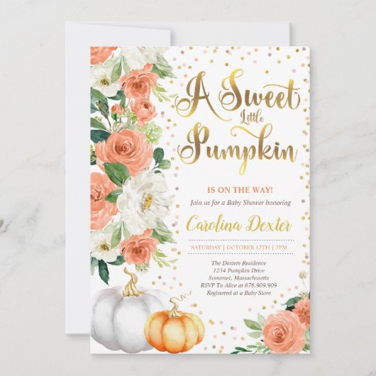 Pompoenen Baby shower Uitnodiging Oranje roze & go (Voorkant)