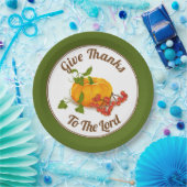 Pompoenen, bessen, bladeren en valkleuren Thanksgi Papieren Bordje (Feest)