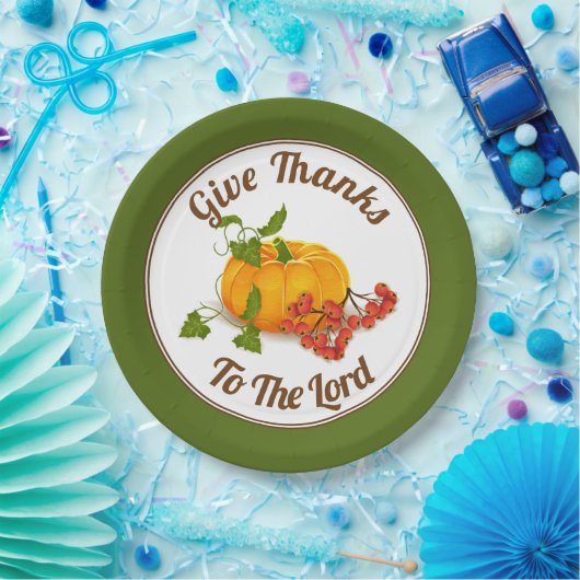 Pompoenen, bessen, bladeren en valkleuren Thanksgi Papieren Bordje (Feest)