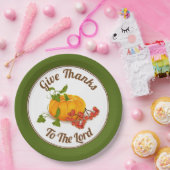 Pompoenen, bessen, bladeren en valkleuren Thanksgi Papieren Bordje (Feest)