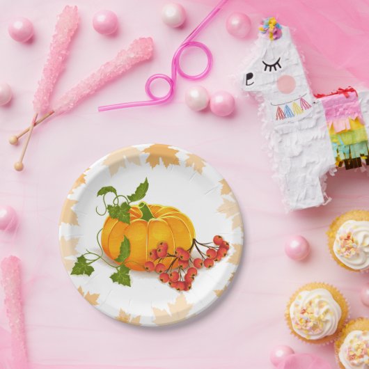 Pompoenen, bessen en bladeren Thanksgiving herfst Papieren Bordje (Feest)