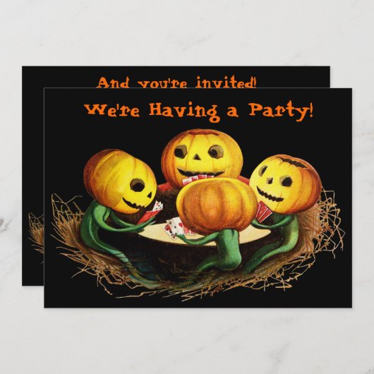 Pompoenen bij Kaarten Halloween Party Invitation (Voorkant / Achterkant)