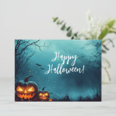 Pompoenen bij Nacht Halloween Wenskaart Kaart (Staand voorkant)