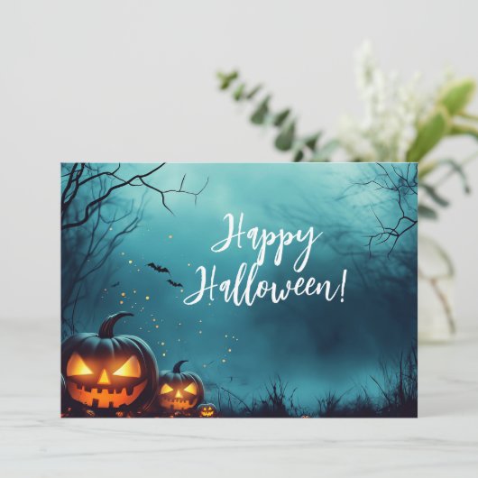 Pompoenen bij Nacht Halloween Wenskaart Kaart (Staand voorkant)