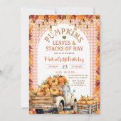 Pompoenen Bladeren en Stacks van Hay Herfst Verjaa Kaart (Voorkant)