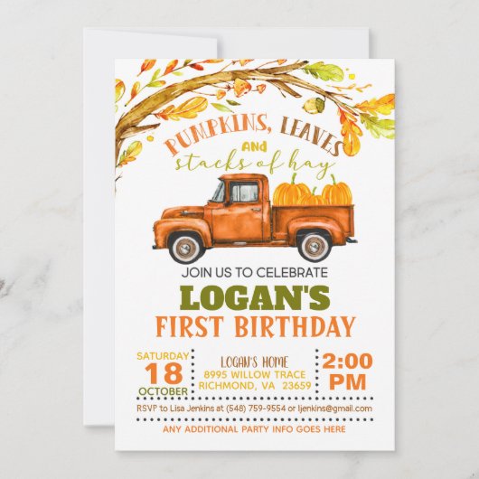 Pompoenen, bladeren en stapels hooi verjaardag kaart (Voorkant)