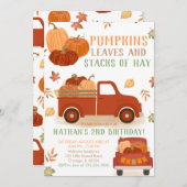 Pompoenen bladeren en stapels van hooi verjaardag kaart (Voorkant / Achterkant)