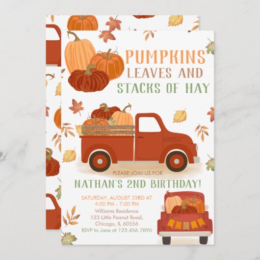 Pompoenen bladeren en stapels van hooi verjaardag kaart (Voorkant / Achterkant)