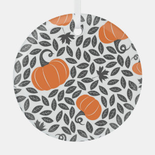 Pompoenen, bladeren: schattig herfstpatroon. glas ornament