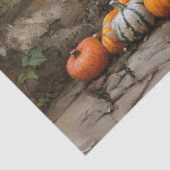 Pompoenen, bloemen en bladeren in een kruiwagen tissuepapier (Detail)