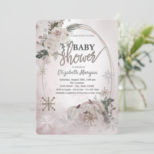Pompoenen Boho Flowers, Snowflakes Baby shower Kaart (Staand voorkant)