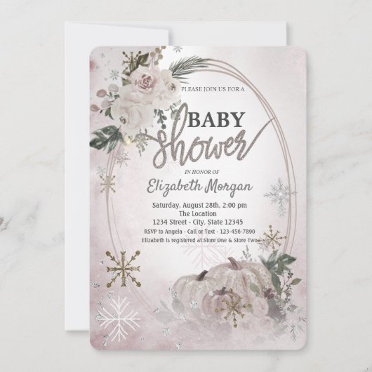 Pompoenen Boho Flowers, Snowflakes Baby shower Kaart (Voorkant)