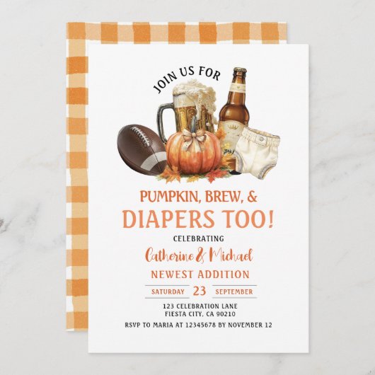 Pompoenen Brouw en Luiers Te Baby shower Herfst Kaart (Voorkant / Achterkant)