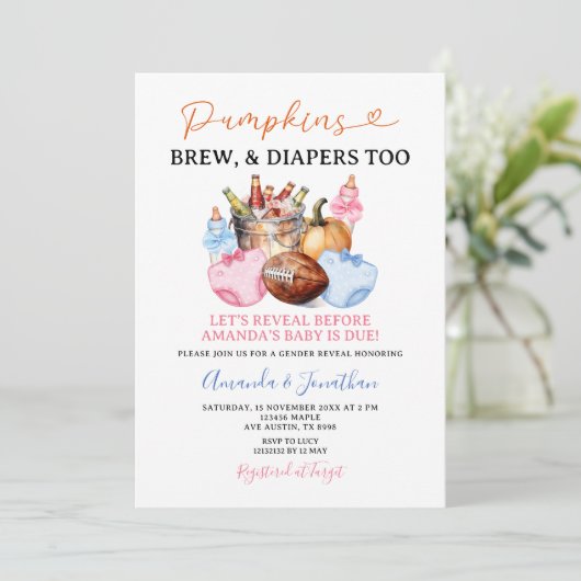 Pompoenen Brouw & Luiers Ook Geslacht Onthullen He Kaart (Staand voorkant)