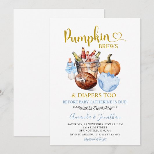 Pompoenen Brouwen Luiers Blauwe Herfst Boy Geslach Kaart (Voorkant / Achterkant)