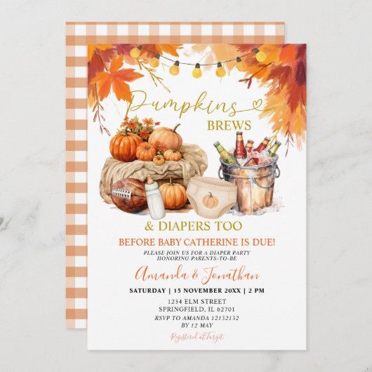 Pompoenen Brouwen Luiers Rustiek Bladeren Geslacht Kaart (Voorkant / Achterkant)