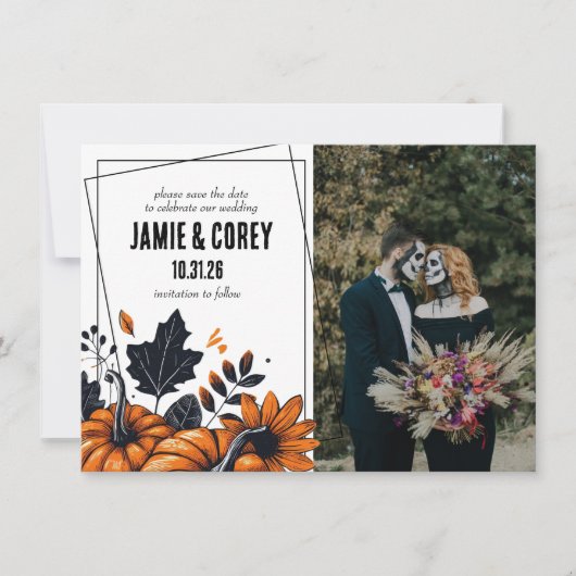  pompoenen bruiloft save the date (Voorkant)