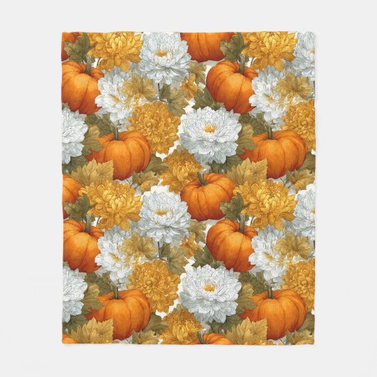 Pompoenen & Chrysanten Herfst Design Fleece Deken (Voorkant)
