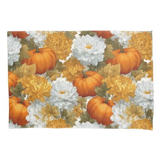 Pompoenen & Chrysanten Herfst Design Kussensloop (Voorkant)