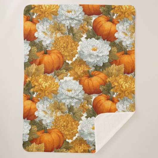 Pompoenen & Chrysanten Herfst Design Sherpa Deken (Voorkant)