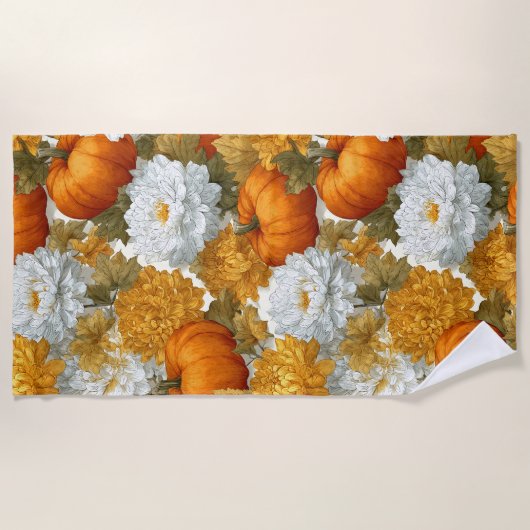 Pompoenen & Chrysanten Herfst Design Strandlaken (Voorkant)