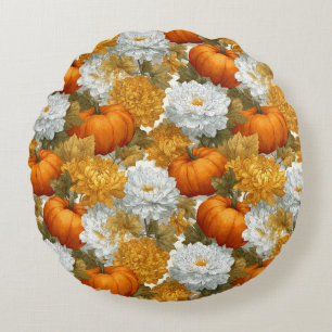 Pompoenen & Chrysanten Herfst Ontwerp Rond Kussen
